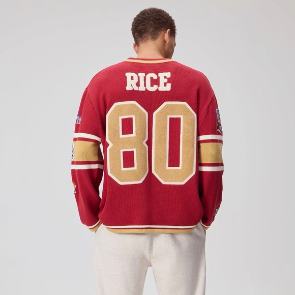 Kith V-Neck Sweater in Red and Gold